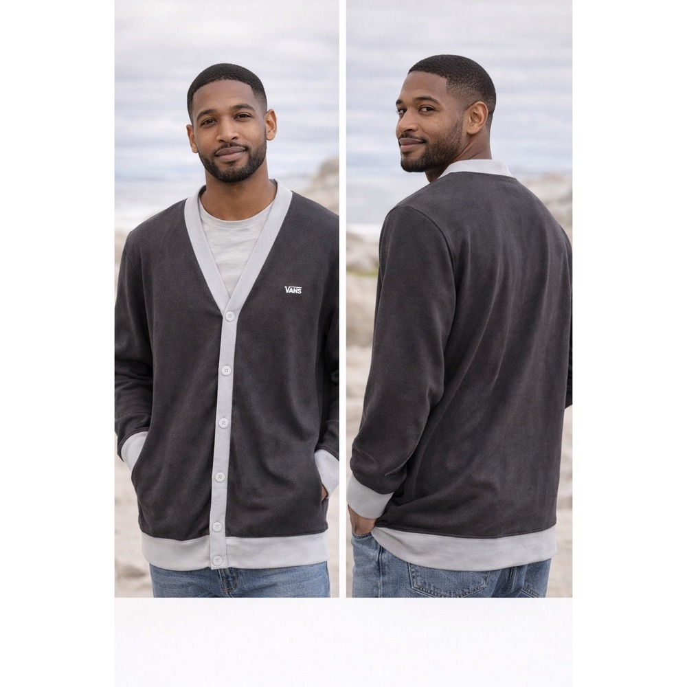 Vans Mens Cardigan Sweater Grey Colorblock V-Neck Button Front XXl
